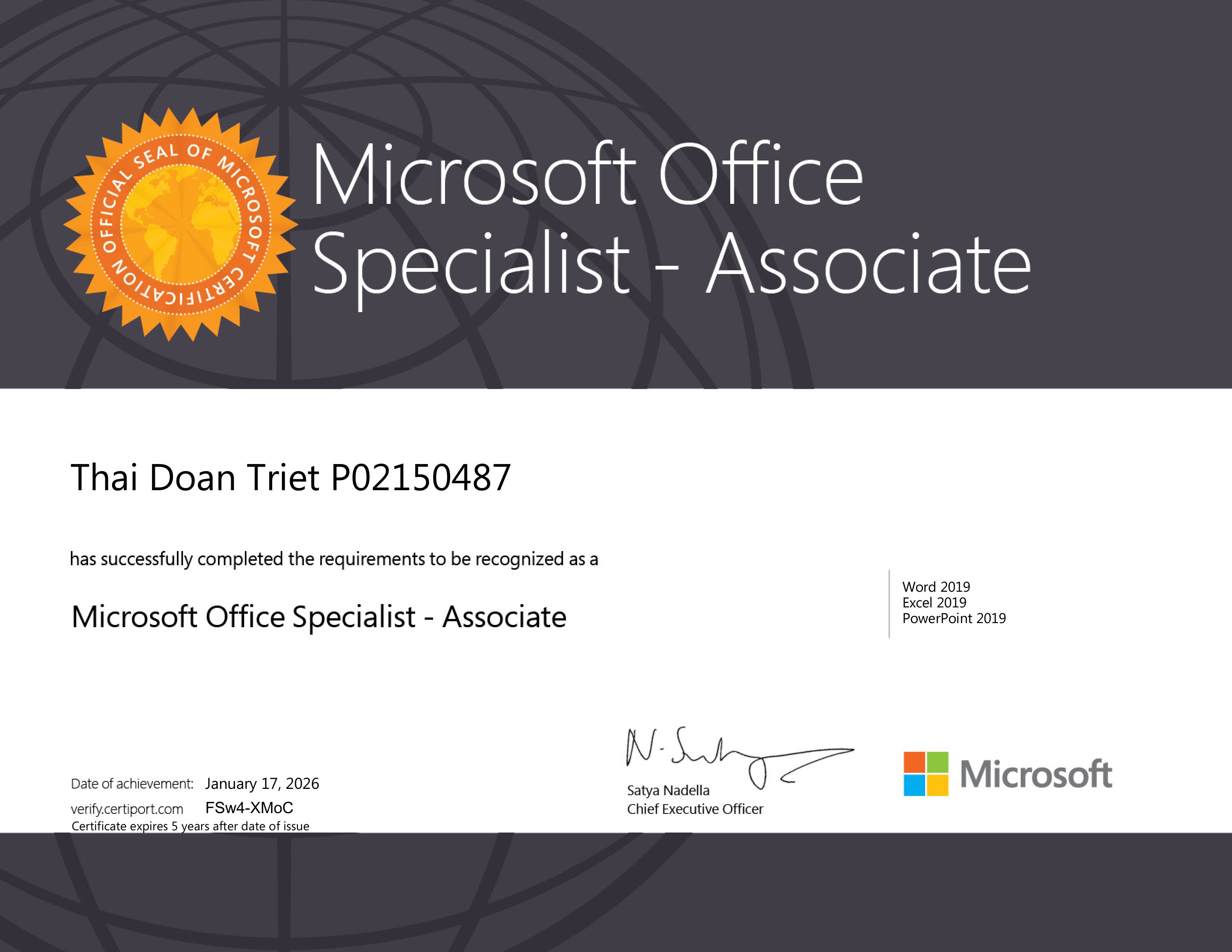 Chứng chỉ MOS Associate